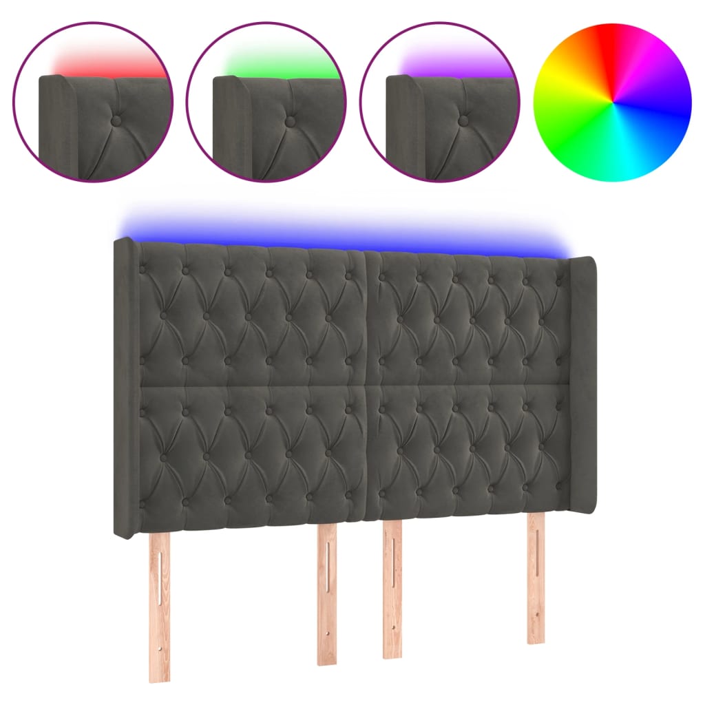 Tête de lit à LED Gris foncé 147x16x118/128 cm Velours - XIOS