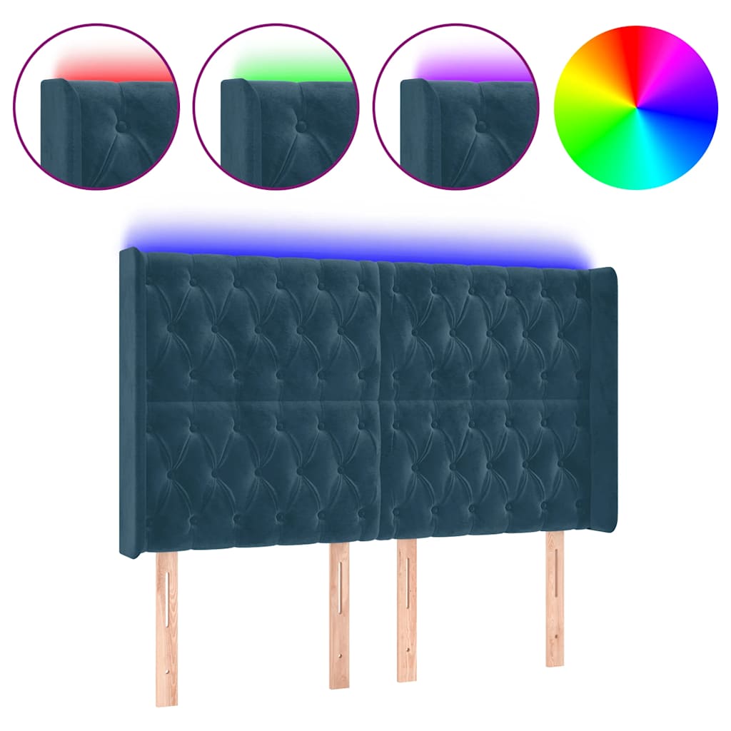 Tête de lit à LED Bleu foncé 147x16x118/128 cm Velours - XIOS