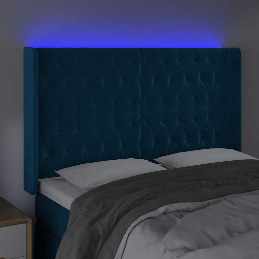 Tête de lit à LED Bleu foncé 147x16x118/128 cm Velours - XIOS