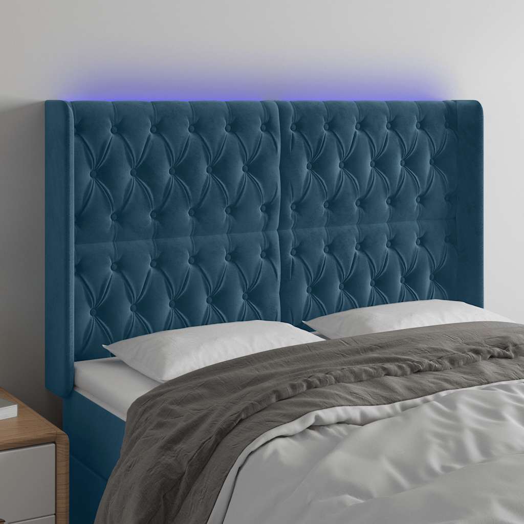 Tête de lit à LED Bleu foncé 147x16x118/128 cm Velours - XIOS