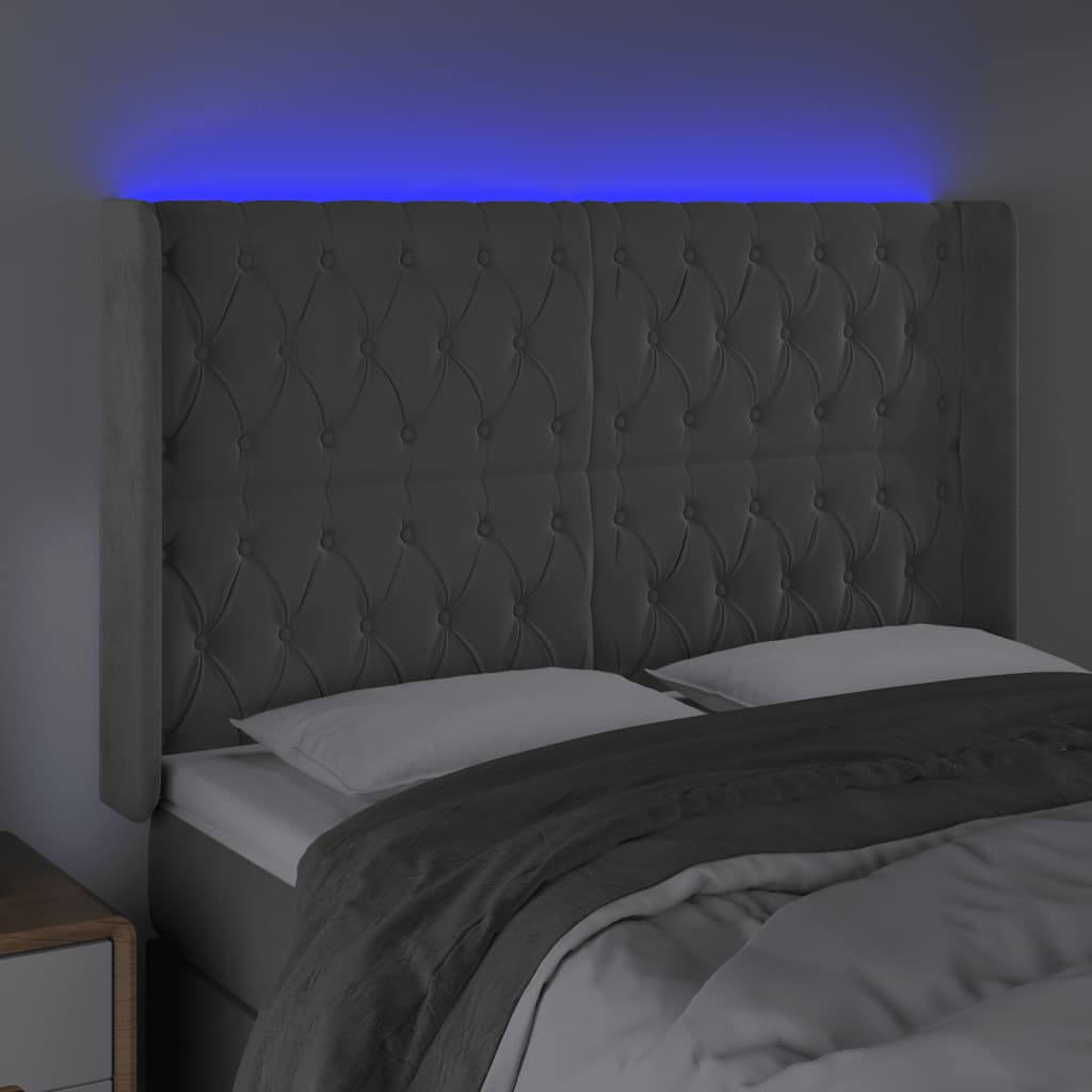 Tête de lit à LED Gris clair 163x16x118/128 cm Velours - XIOS