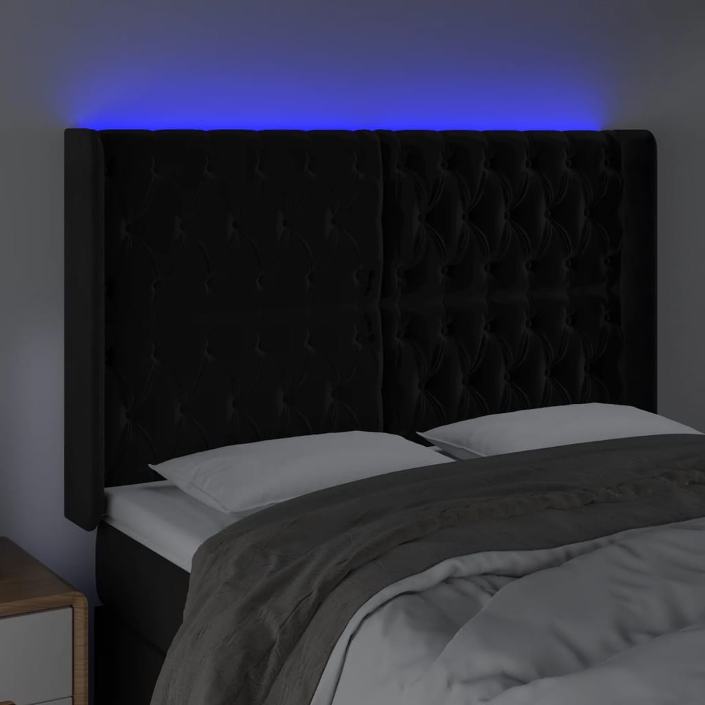 Tête de lit à LED Noir 163x16x118/128 cm Velours - XIOS