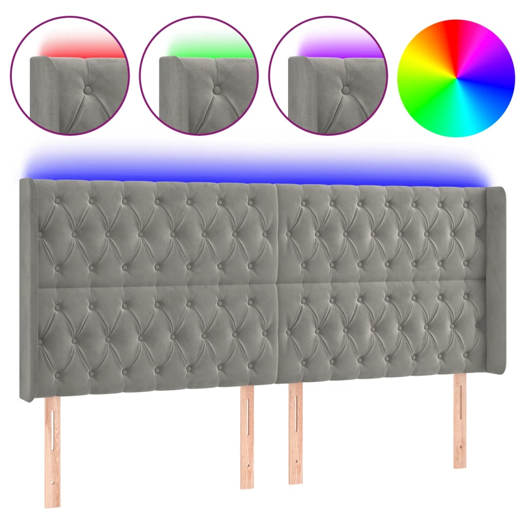 Tête de lit à LED Gris clair 203x16x118/128 cm Velours