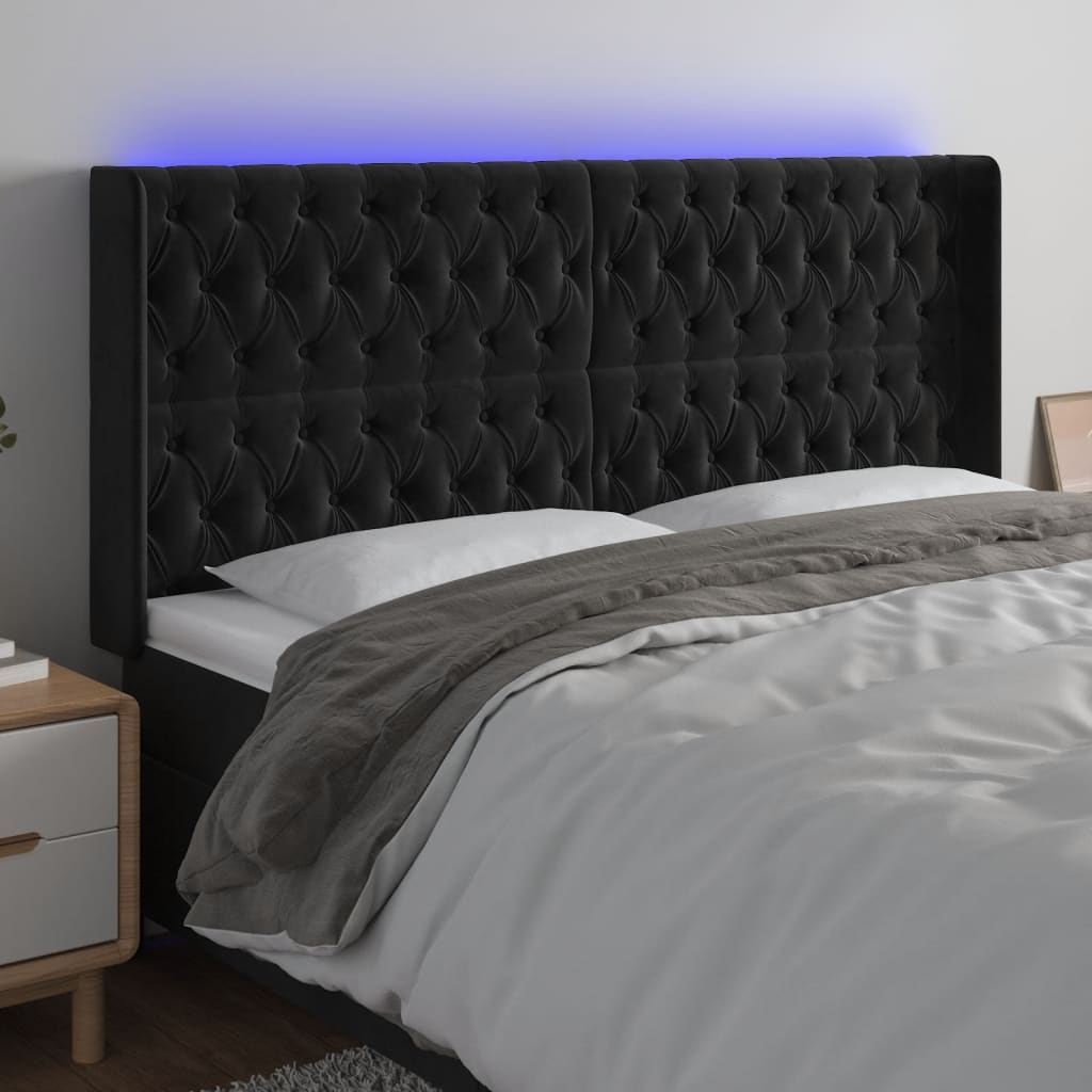 Tête de lit à LED Noir 203x16x118/128 cm Velours - XIOS