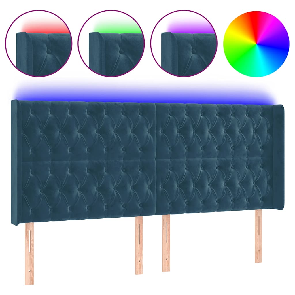 Tête de lit à LED Bleu foncé 203x16x118/128 cm Velours - XIOS