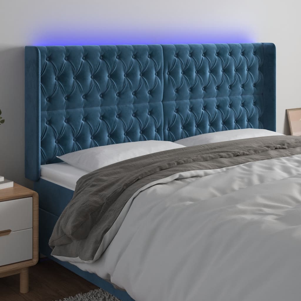 Tête de lit à LED Bleu foncé 203x16x118/128 cm Velours - XIOS