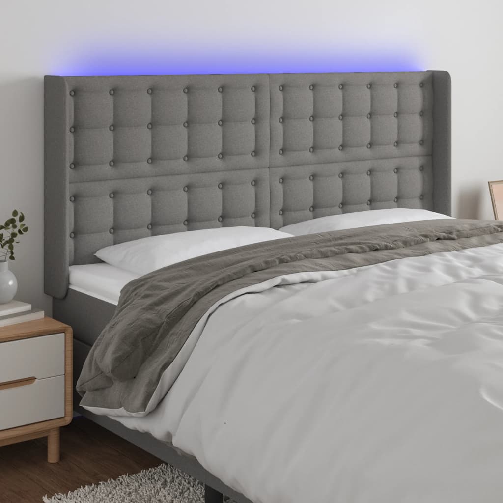 Tête de lit à LED Gris foncé 163x16x118/128 cm Tissu - XIOS