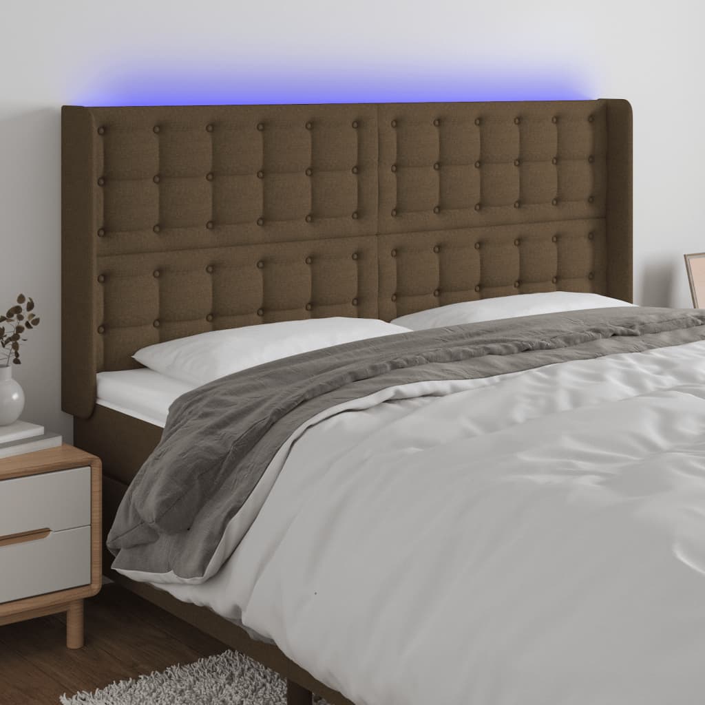 Tête de lit à LED Marron foncé 163x16x118/128 cm Tissu - XIOS