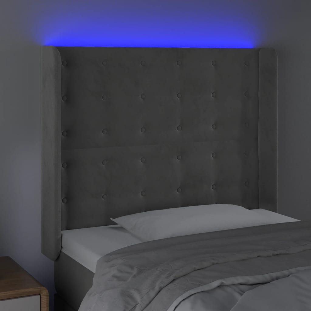 Tête de lit à LED Gris clair 93x16x118/128 cm Velours - XIOS