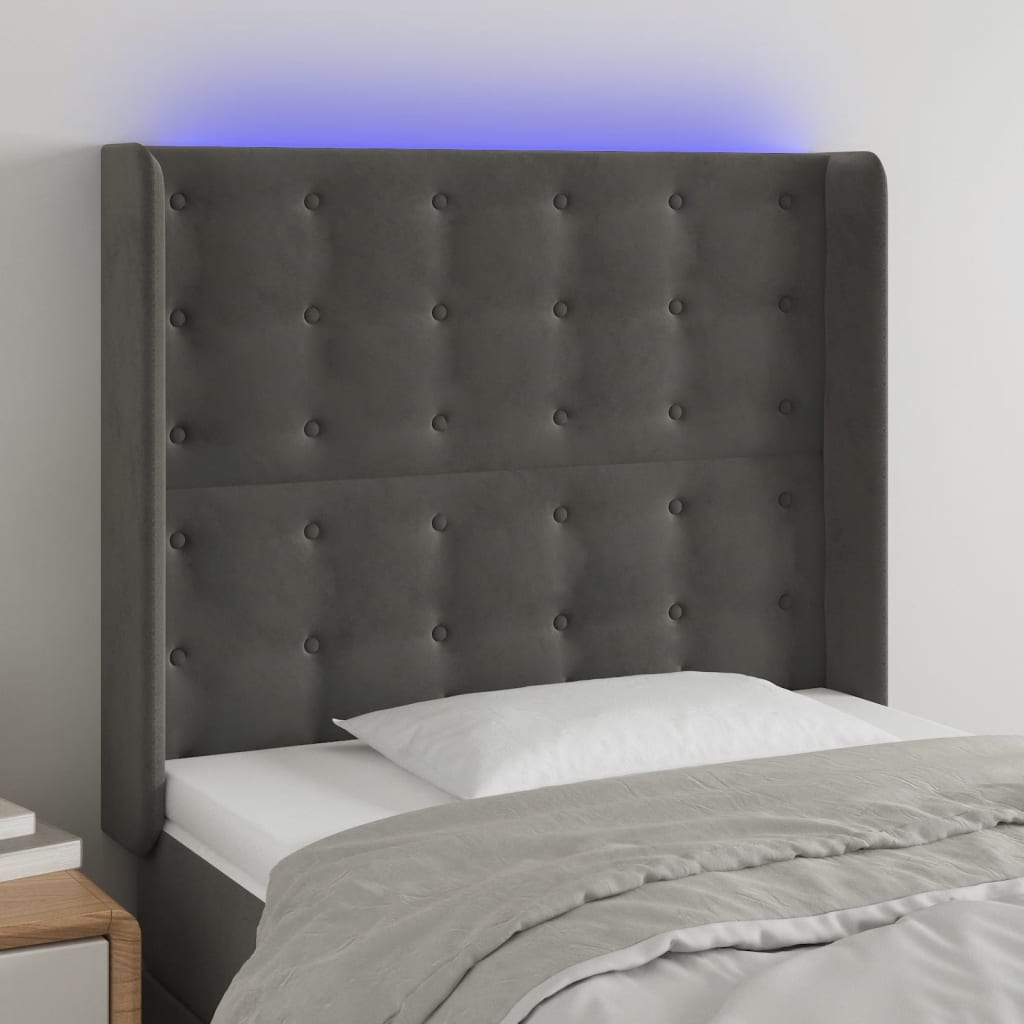 Tête de lit à LED Gris foncé 103x16x118/128 cm Velours - XIOS
