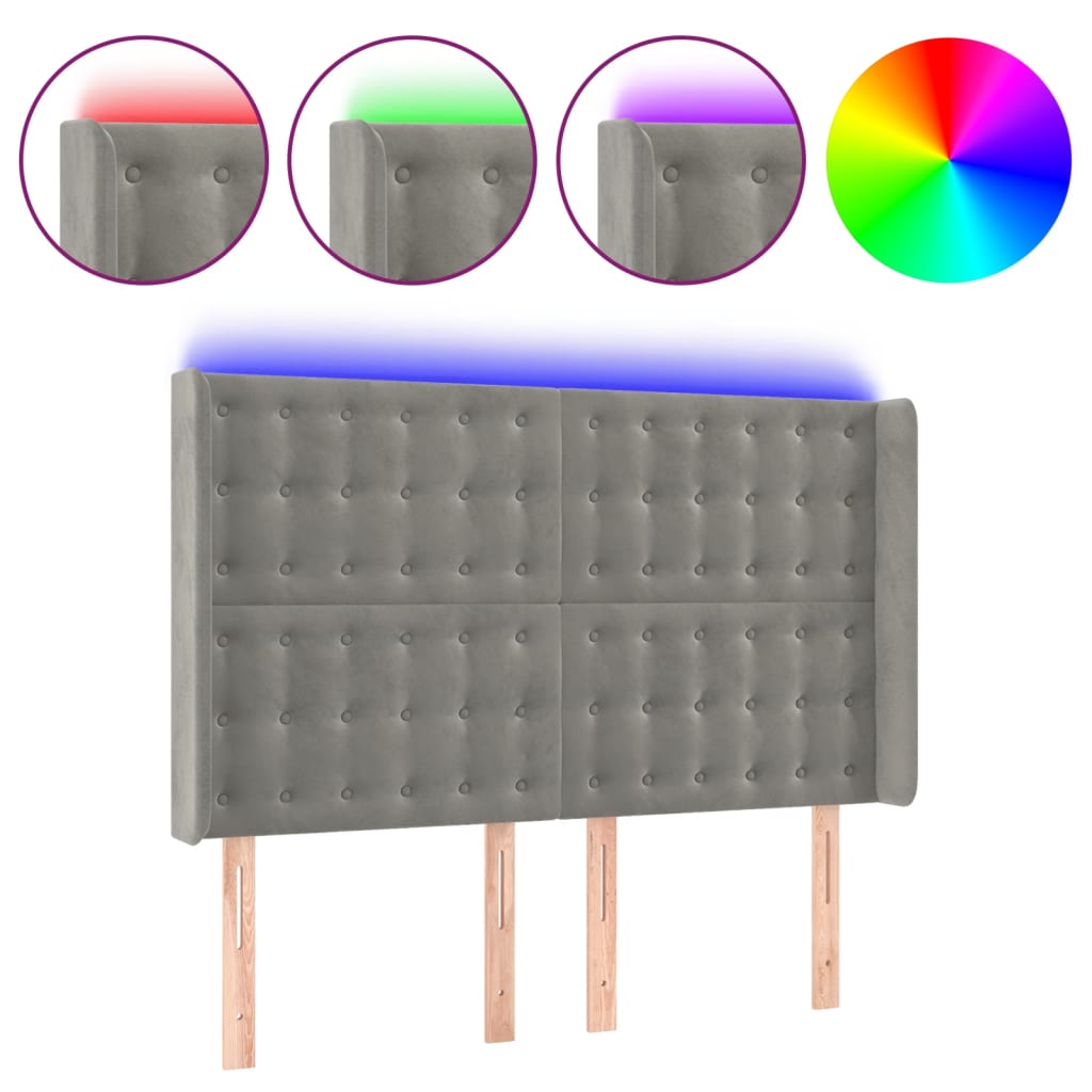 Tête de lit à LED Gris clair 147x16x118/128 cm Velours - XIOS