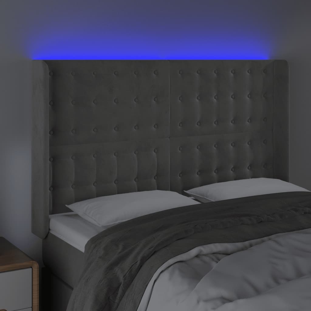 Tête de lit à LED Gris clair 147x16x118/128 cm Velours - XIOS