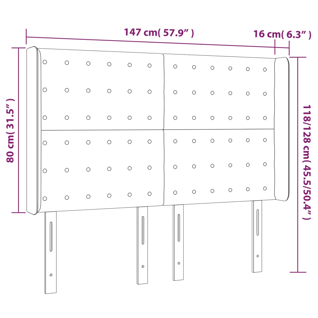 Tête de lit à LED Gris clair 147x16x118/128 cm Velours - XIOS