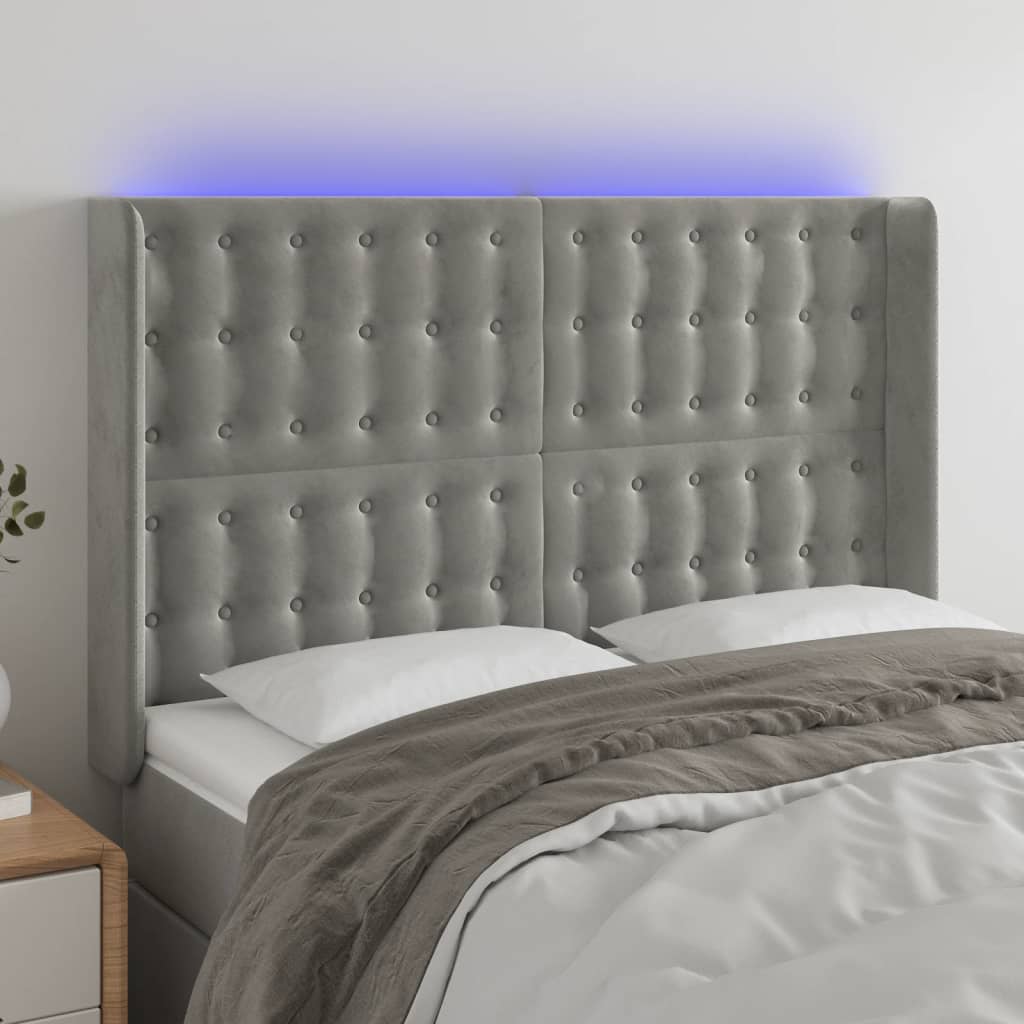Tête de lit à LED Gris clair 147x16x118/128 cm Velours - XIOS
