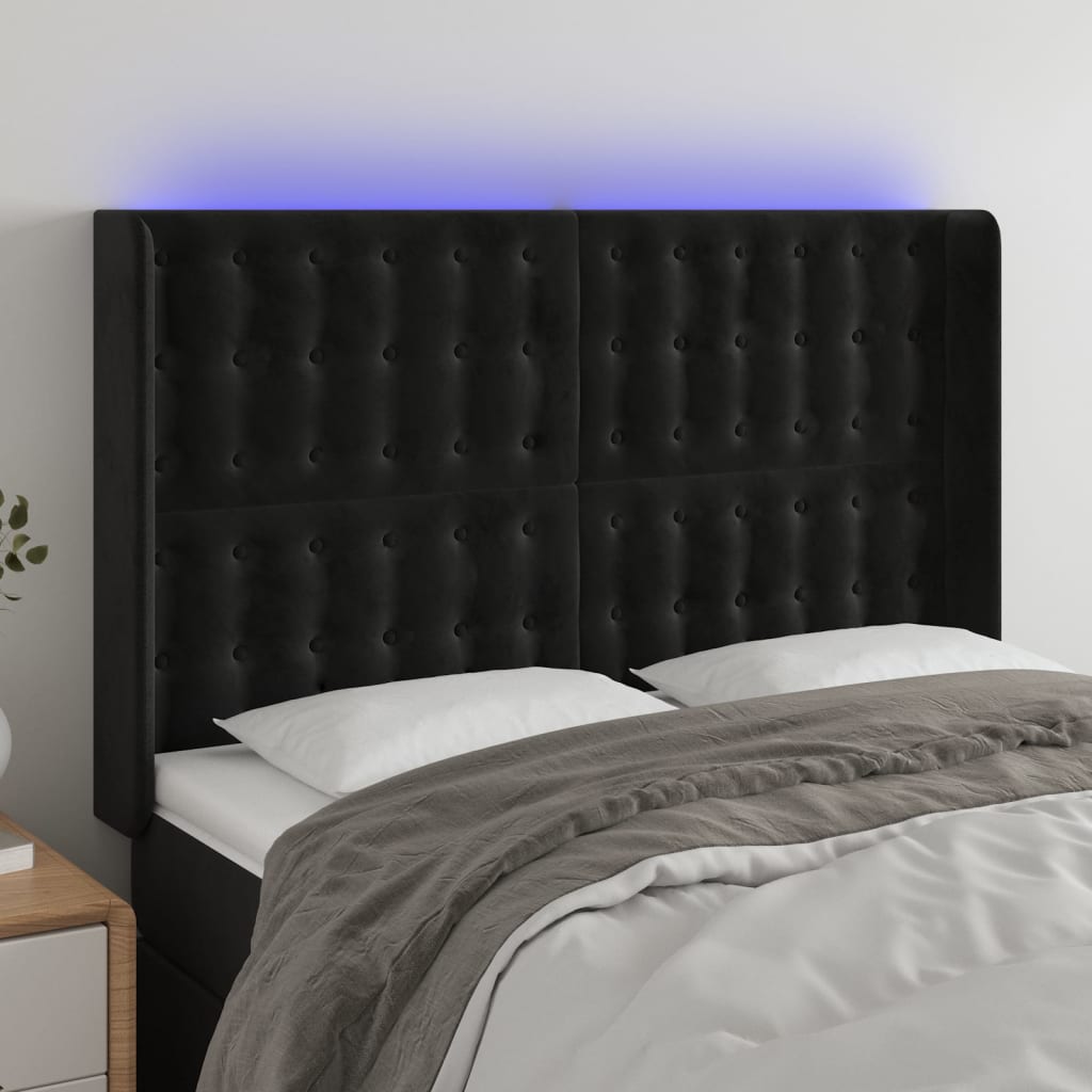 Tête de lit à LED Noir 147x16x118/128 cm Velours - XIOS