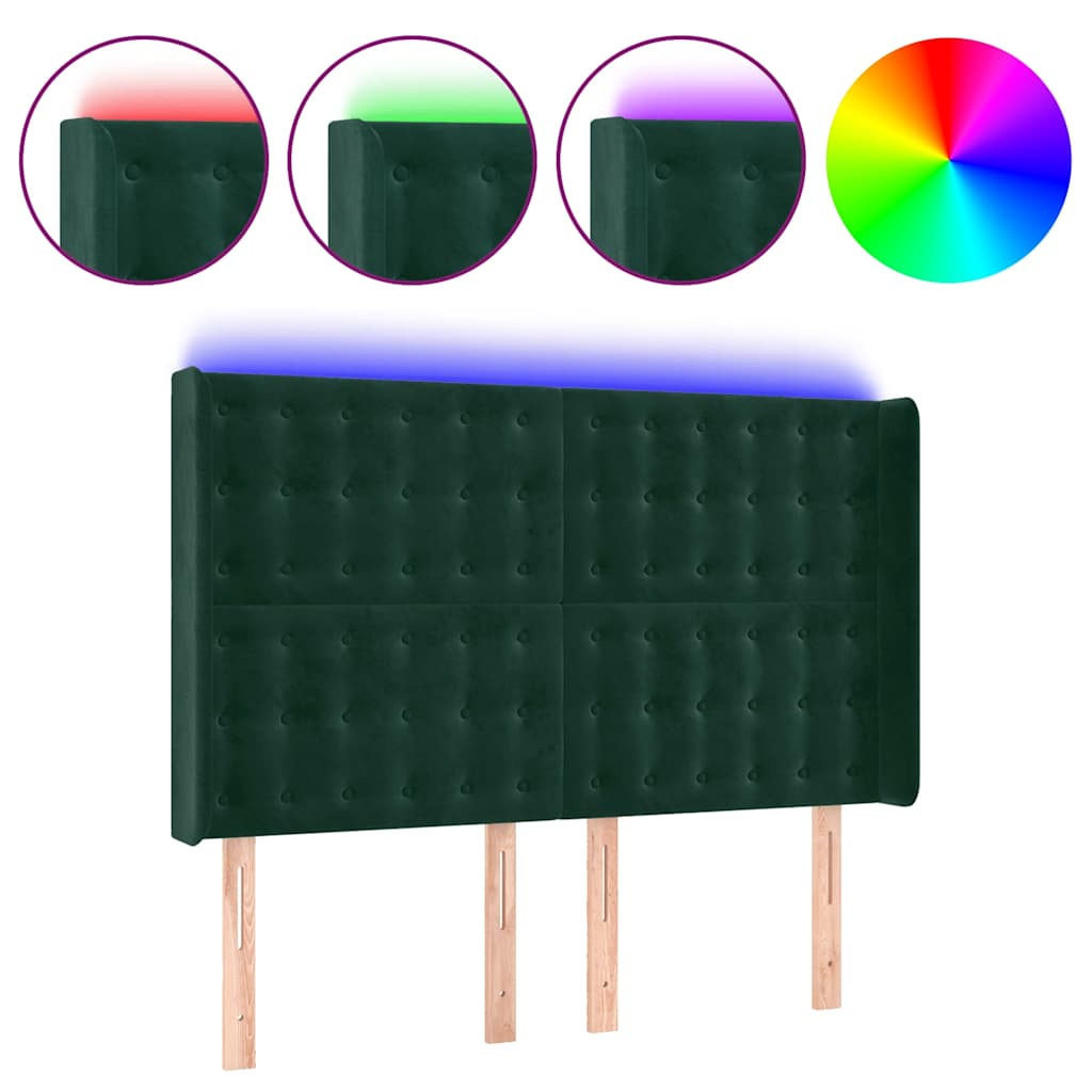 Tête de lit à LED Vert foncé 147x16x118/128 cm Velours - XIOS