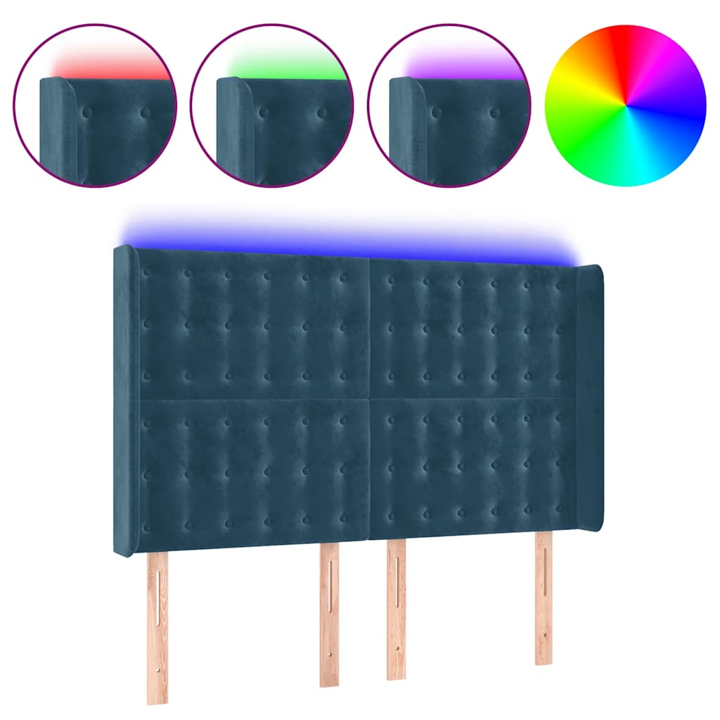 Tête de lit à LED Bleu foncé 147x16x118/128 cm Velours - XIOS