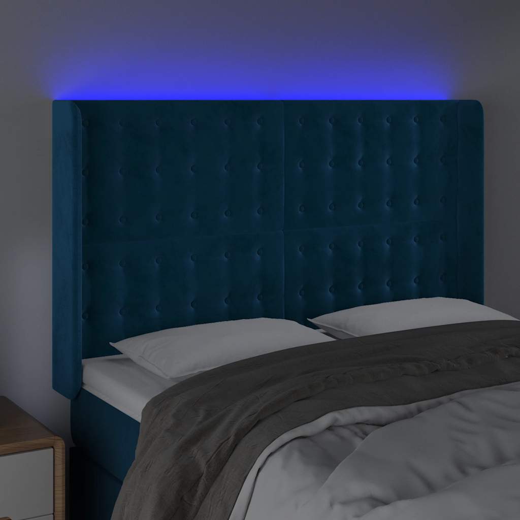 Tête de lit à LED Bleu foncé 147x16x118/128 cm Velours - XIOS