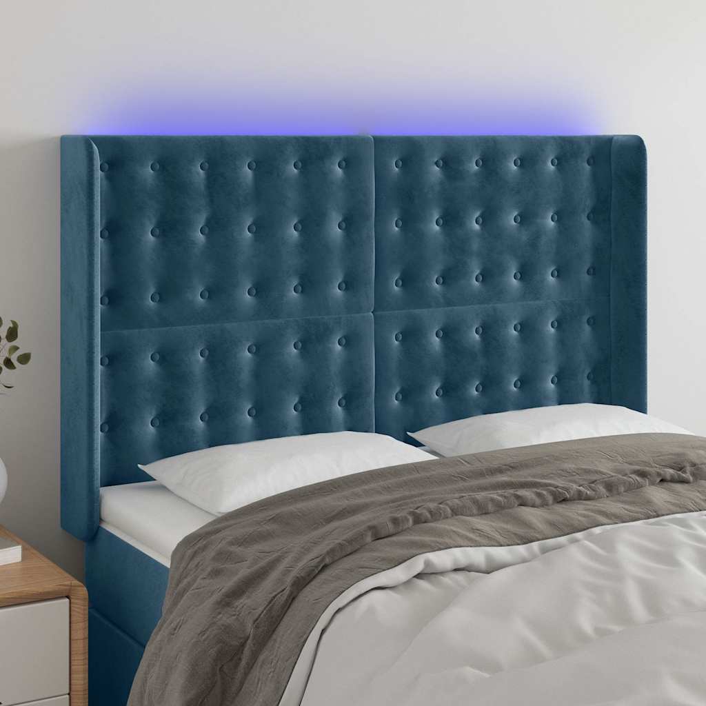 Tête de lit à LED Bleu foncé 147x16x118/128 cm Velours - XIOS