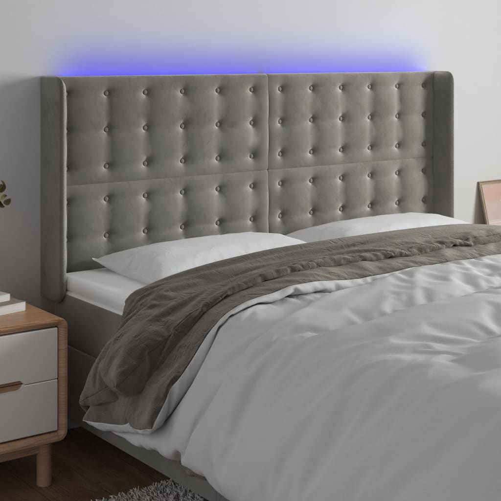 Tête de lit à LED Gris clair 163x16x118/128 cm Velours
