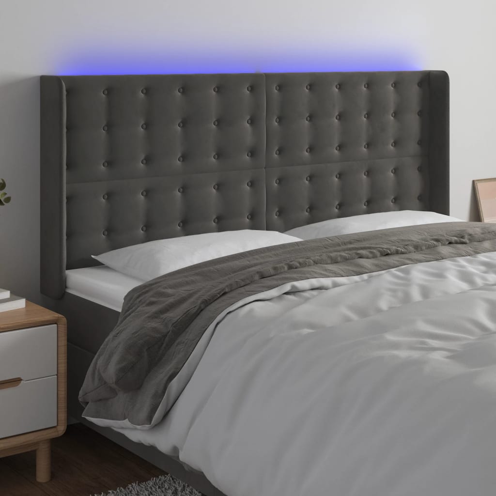 Tête de lit à LED Gris foncé 163x16x118/128 cm Velours - XIOS