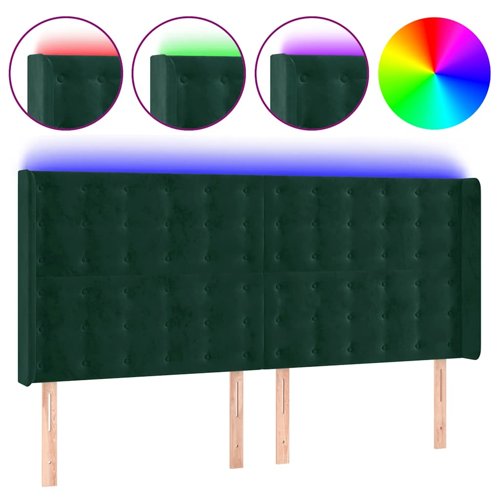 Tête de lit à LED Vert foncé 163x16x118/128 cm Velours - XIOS