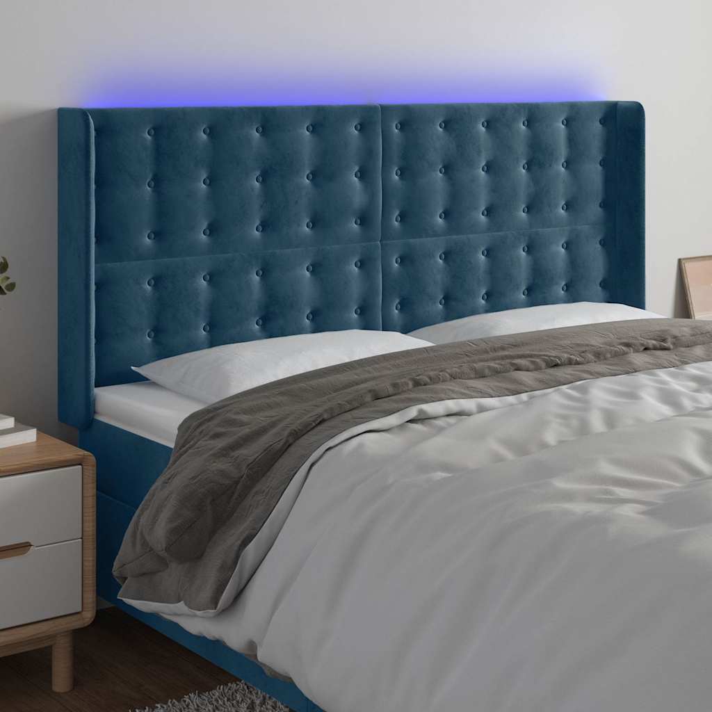 Tête de lit à LED Bleu foncé 163x16x118/128 cm Velours - XIOS