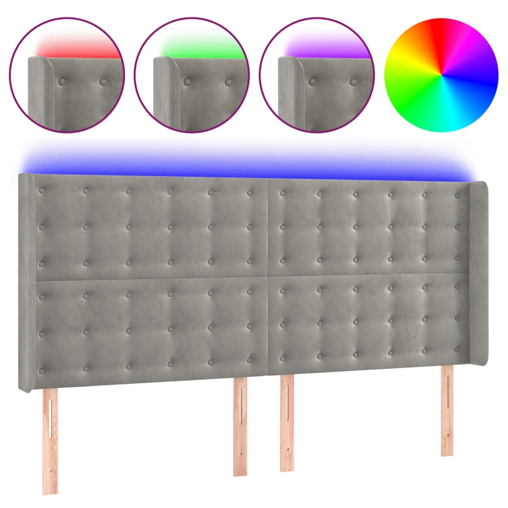 Tête de lit à LED Gris clair 183x16x118/128 cm Velours - XIOS