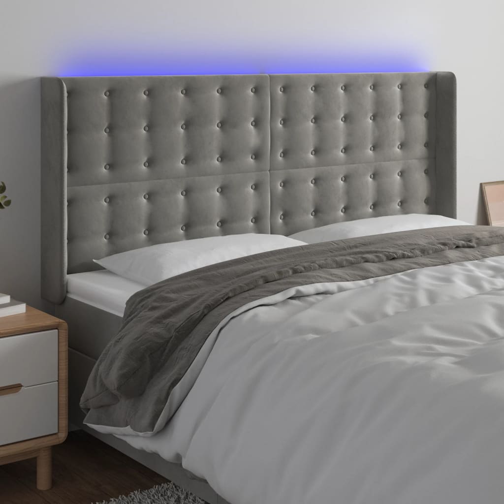 Tête de lit à LED Gris clair 183x16x118/128 cm Velours - XIOS