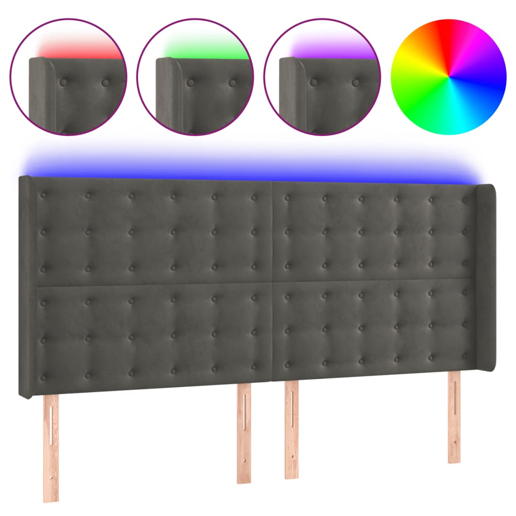 Tête de lit à LED Gris foncé 183x16x118/128 cm Velours