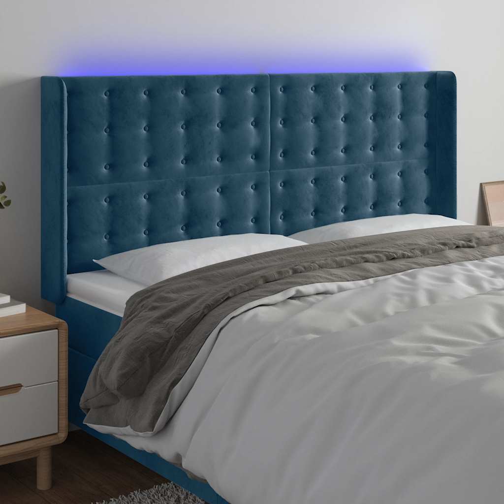 Tête de lit à LED Bleu foncé 183x16x118/128 cm Velours - XIOS