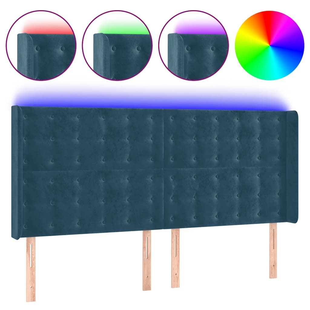 Tête de lit à LED Bleu foncé 203x16x118/128 cm Velours - XIOS