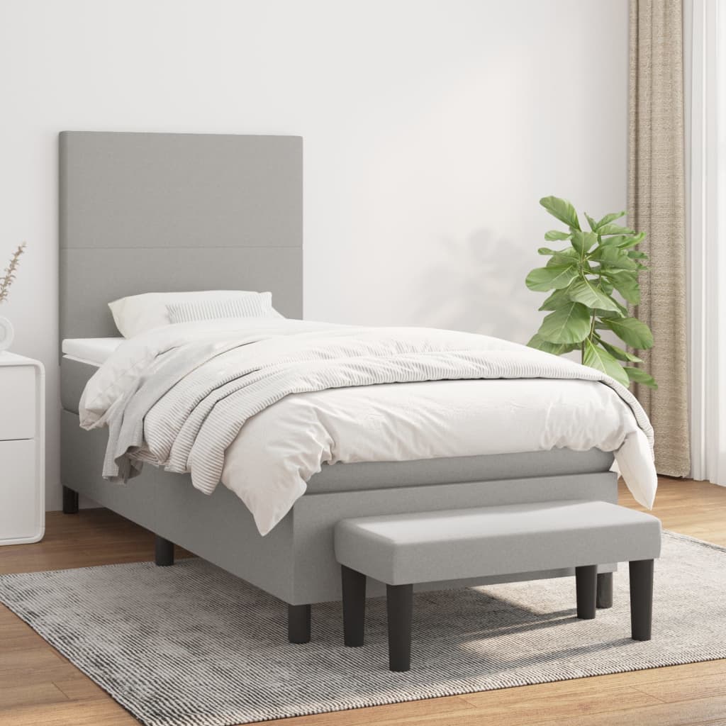 Sommier à lattes de lit et matelas Gris clair 90x190 cm Tissu - XIOS
