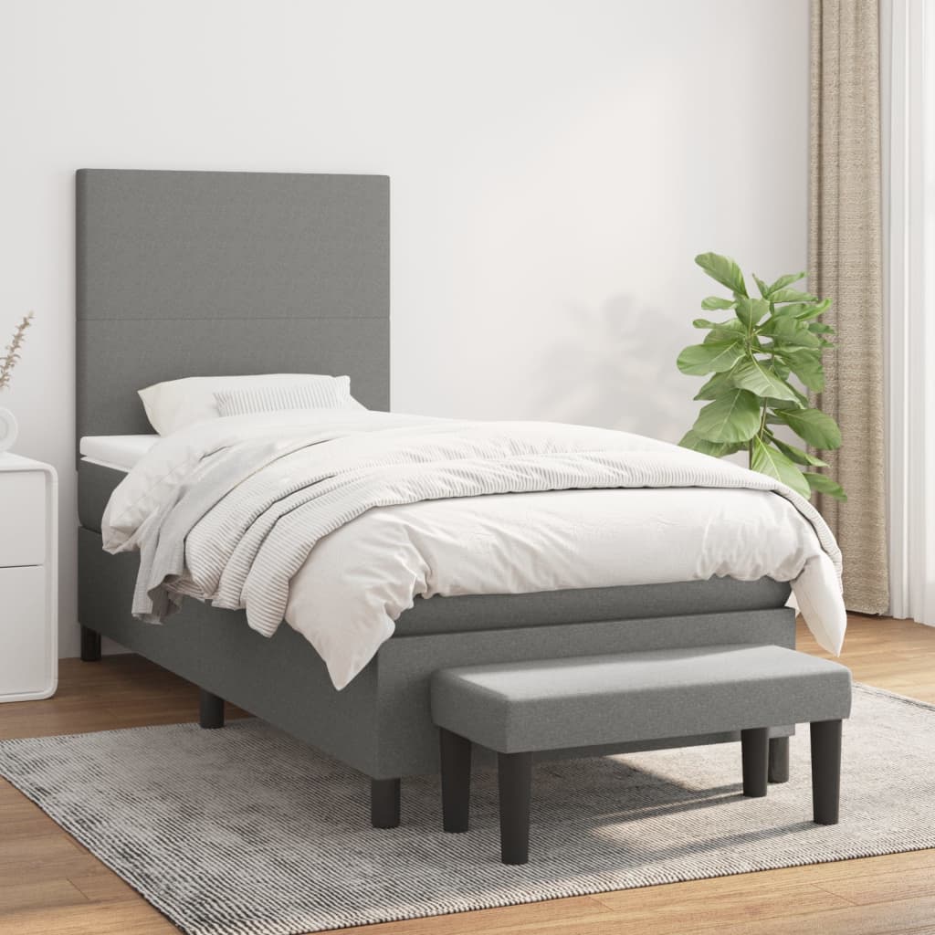 Sommier à lattes de lit et matelas Gris foncé 90x190 cm Tissu - XIOS