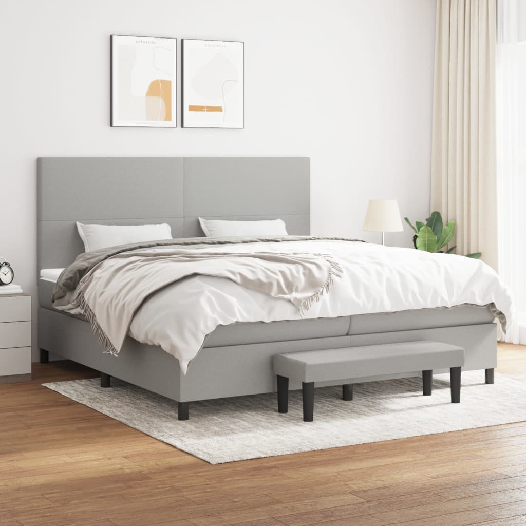 Sommier à lattes de lit avec matelas Gris clair 200x200cm Tissu - XIOS