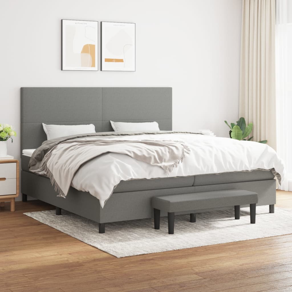 Sommier à lattes de lit avec matelas Gris foncé 200x200cm Tissu - XIOS