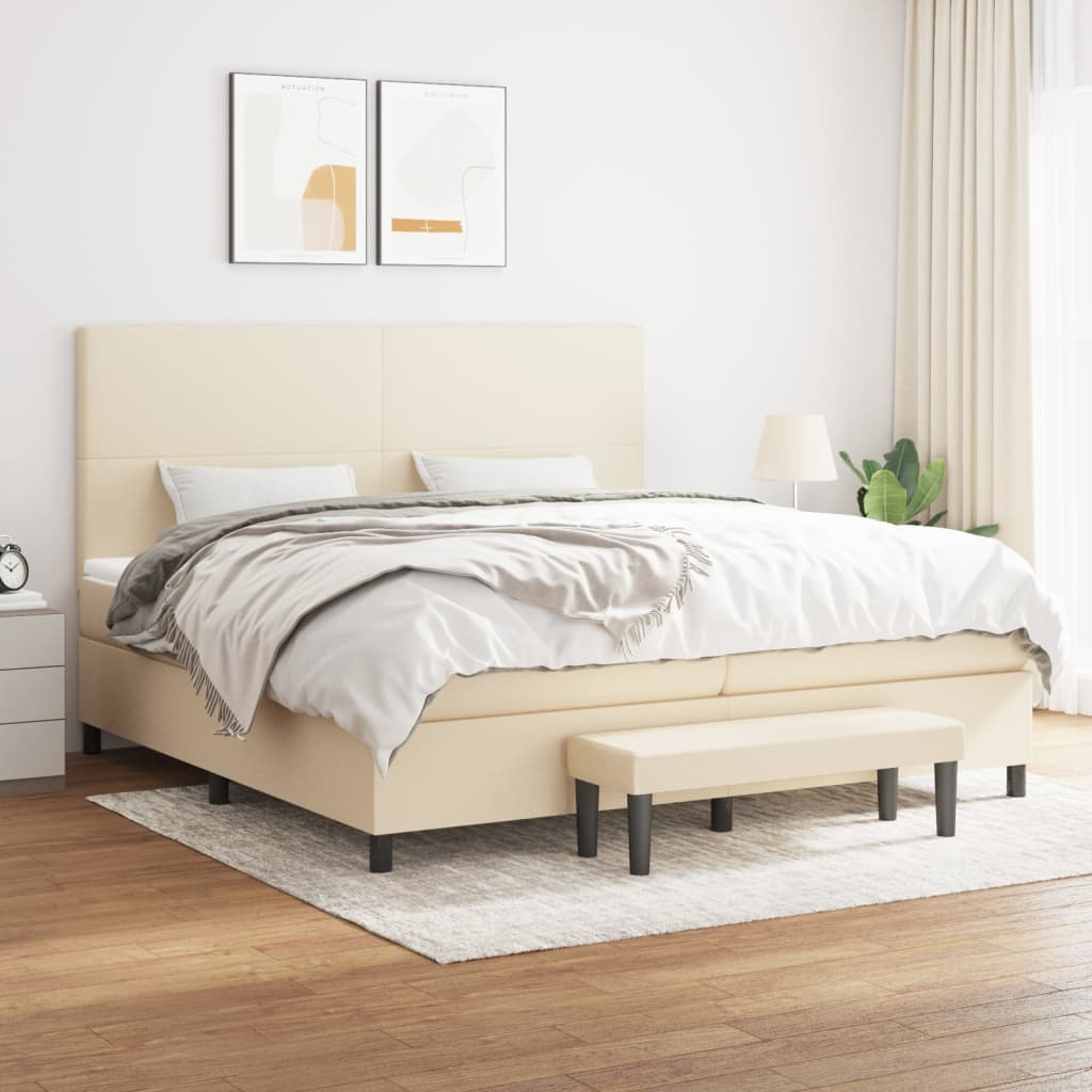 Sommier à lattes de lit avec matelas Crème 200x200 cm Tissu - XIOS