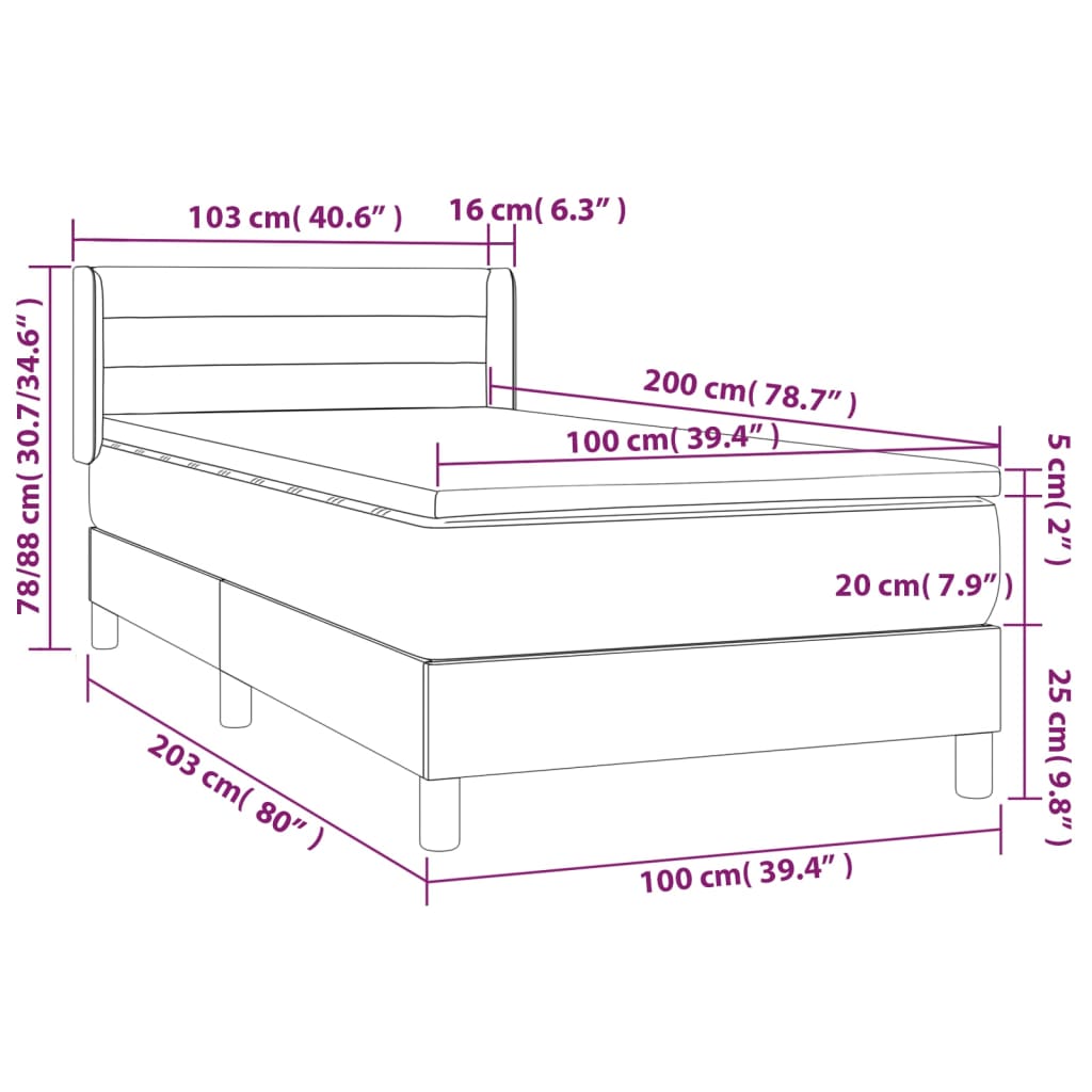 Sommier à lattes de lit avec matelas Gris clair 100x200cm Tissu - XIOS