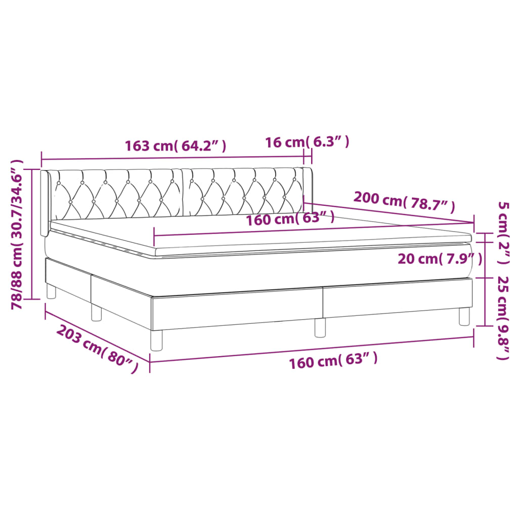 Sommier à lattes de lit avec matelas Gris foncé 160x200cm Tissu - XIOS