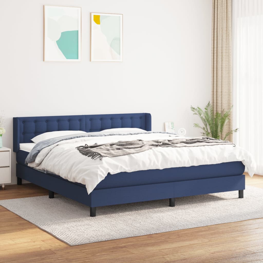 Sommier à lattes de lit avec matelas Bleu 160x200 cm Tissu - XIOS
