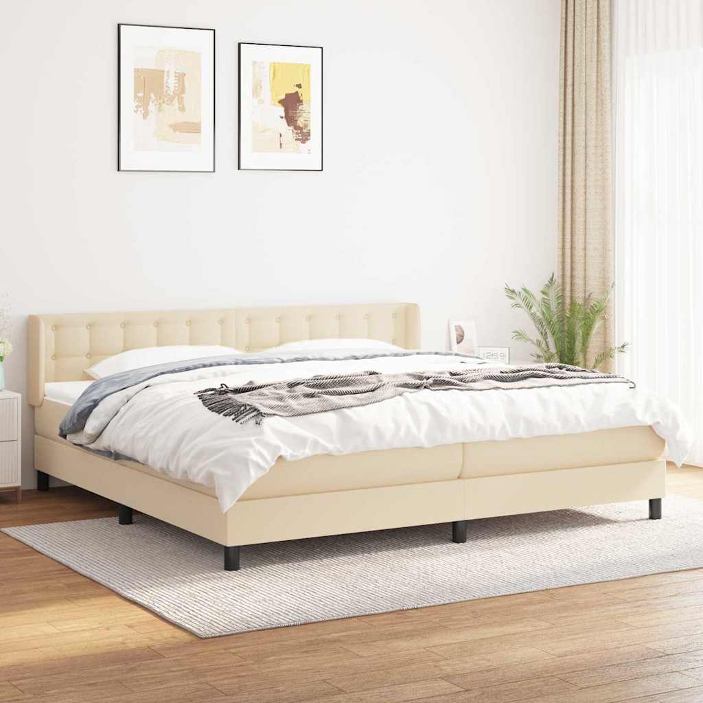 Sommier à lattes de lit avec matelas Crème 200x200 cm Tissu