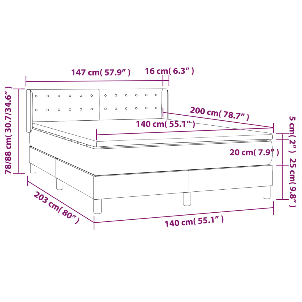 Sommier à lattes de lit avec matelas Gris clair 140x200cm Tissu - XIOS