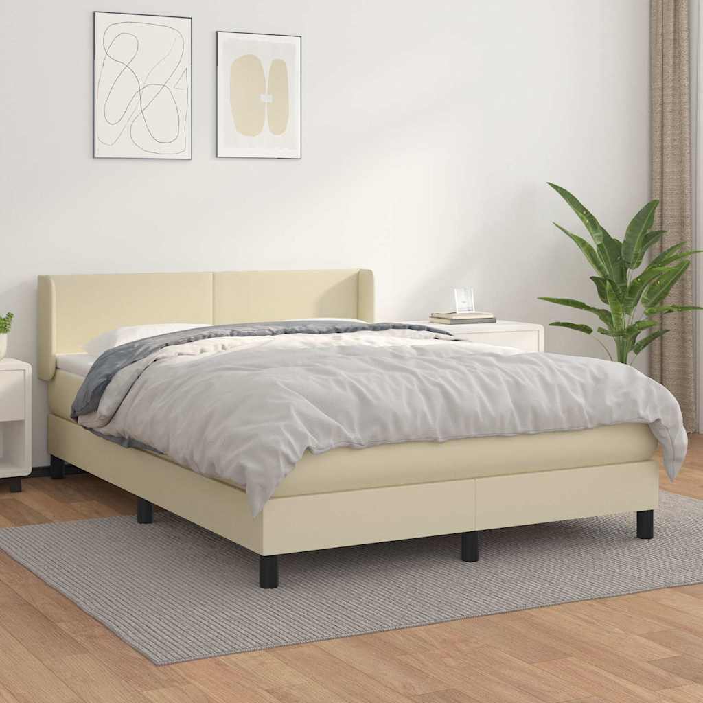 Sommier à lattes de lit avec matelas Crème 140x190cm Similicuir