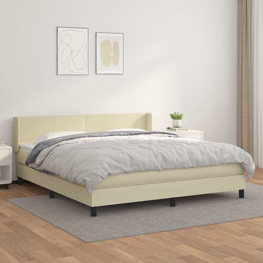 Sommier à lattes de lit avec matelas Crème 180x200cm Similicuir