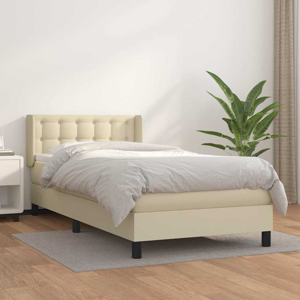 Sommier à lattes de lit avec matelas Crème 90x200 cm Similicuir