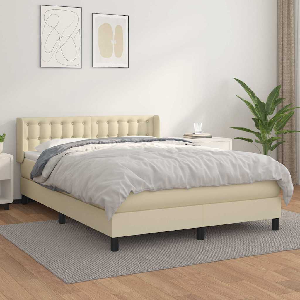 Sommier à lattes de lit avec matelas Crème 140x190cm Similicuir