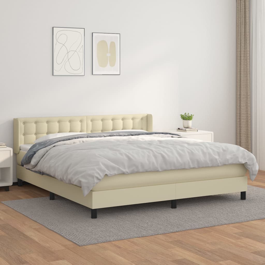 Sommier à lattes de lit avec matelas Crème 160x200cm Similicuir - XIOS