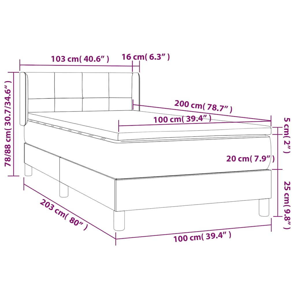 Sommier à lattes de lit avec matelas Rose 100x200 cm Velours