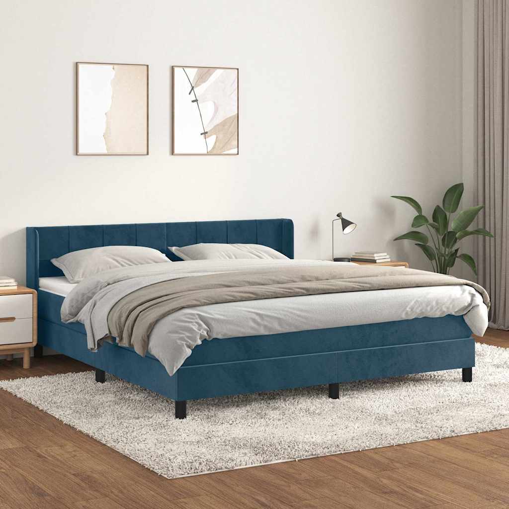 Sommier à lattes de lit et matelas Bleu foncé 180x200cm Velours