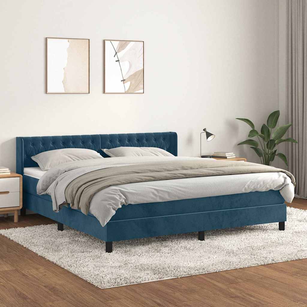 Sommier à lattes de lit et matelas Bleu foncé 180x200cm Velours